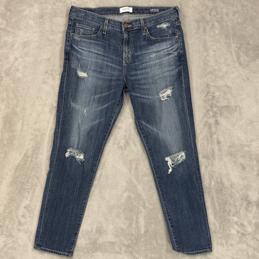 Big Star Jeans Womens 12 Nova XVI Billie Slim Slouch Blue Boyfriend Distressed